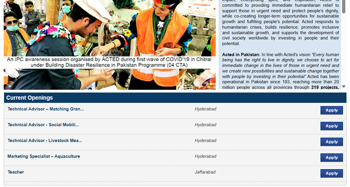 Latest ACTED Pakistan Jobs 2026 Apply NGO Jobs Hyderabad & Balochistan Latest ACTED Pakistan Jobs 2026 Apply NGO Jobs Hyderabad & Balochistan