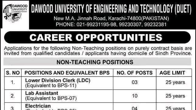 Latest Dawood University Jobs 2026 Apply DUET Karachi Jobs Latest Dawood University Jobs 2026 Apply DUET Karachi Jobs