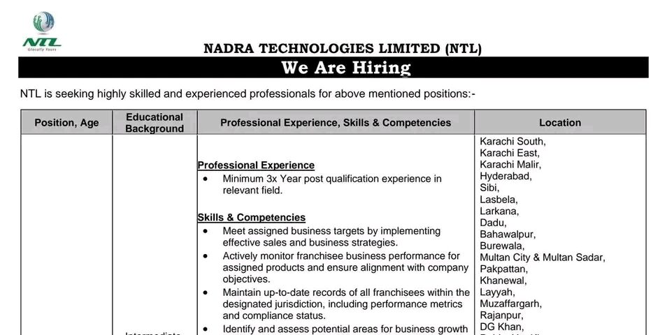 Latest NADRA Jobs 2026 Apply NADRA Technologies Limited NTL Jobs Online
