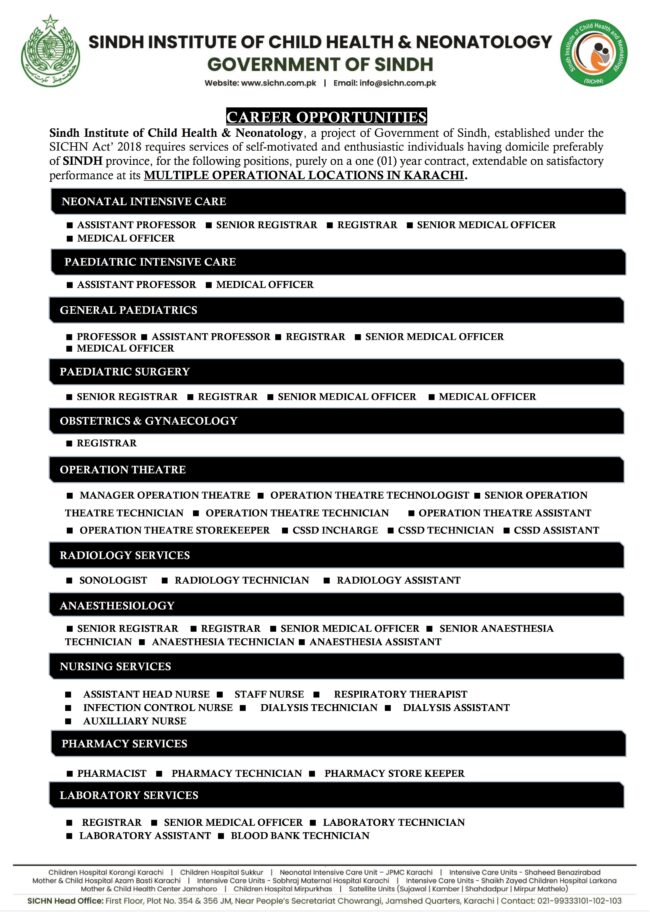 sindh institute of child health neonatology jobs,apply sichn careers online,latest sichn jobs advertisement 2026,apply government of sindh sichn jobs 2026,latest sindh institute of child and neonatology jobs 2026,latest sichn careers jobs 2026,