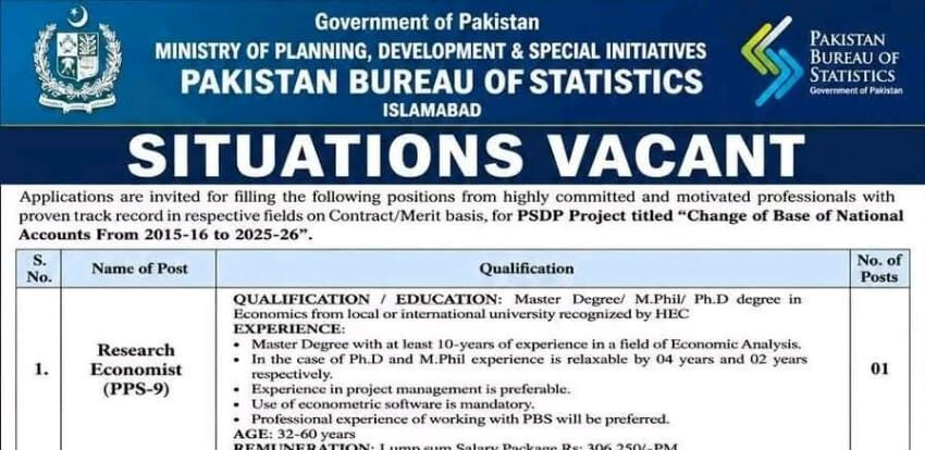 Latest Pakistan Bureau of Statistics Jobs 2026 Apply Govt of Pakistan Online NJP Jobs
