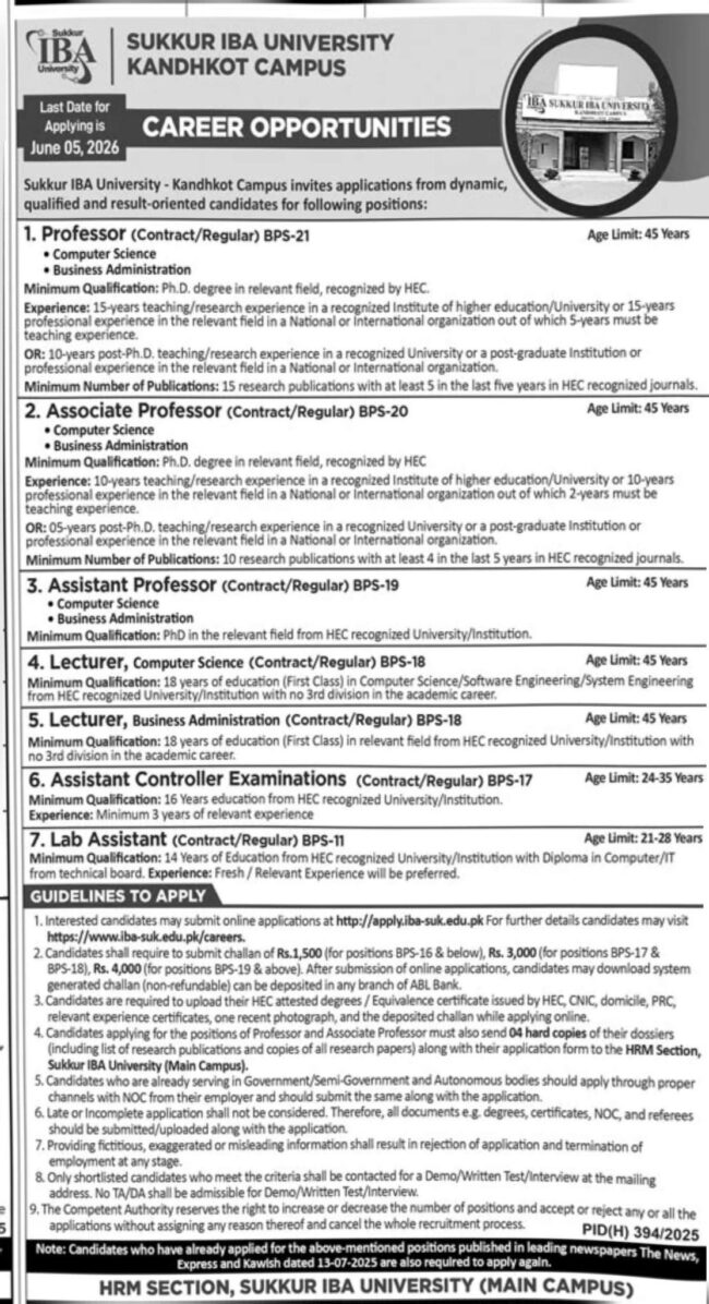 latest iba university kandhkot campus jobs,latest sukkur iba kandhkot campus jobs advertisement 2026,apply iba sukkur university jobs,iba university jobs in sindh 2026,latest sukkur iba jobs 2026,