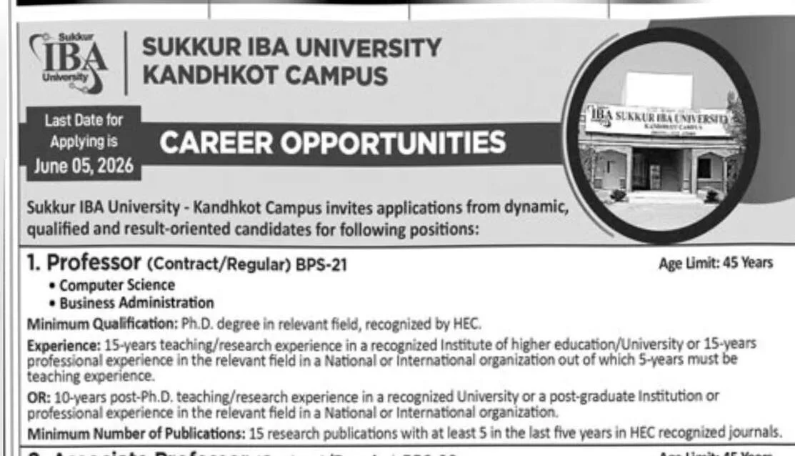 Latest IBA University Kandhkot Campus Jobs 2026 Advertisement Apply IBA Careers Online Latest IBA University Kandhkot Campus Jobs 2026 Advertisement Apply IBA Careers Online