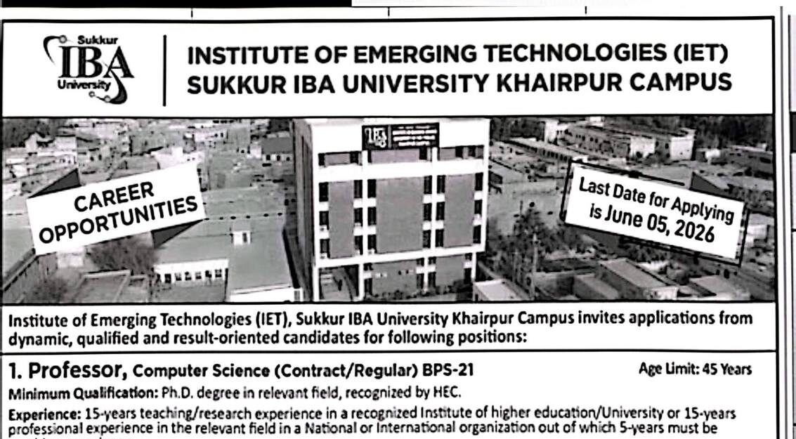 Latest IBA University Khairpur Campus Jobs 2026 Advertisement Apply Online