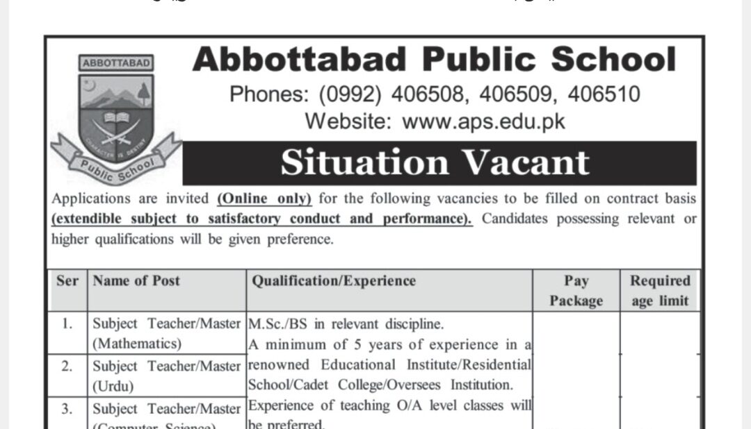 Latest Abbottabad Public School Jobs 2026 Apply Govt Jobs in KPK Pakistan Latest Abbottabad Public School Jobs 2026 Apply Govt Jobs in KPK Pakistan