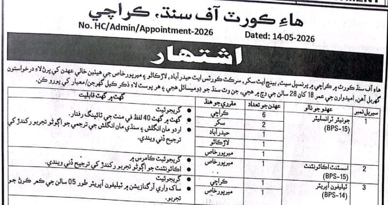 Latest High Court of Sindh Karachi Jobs 2026 Advertisement Apply NTS ...