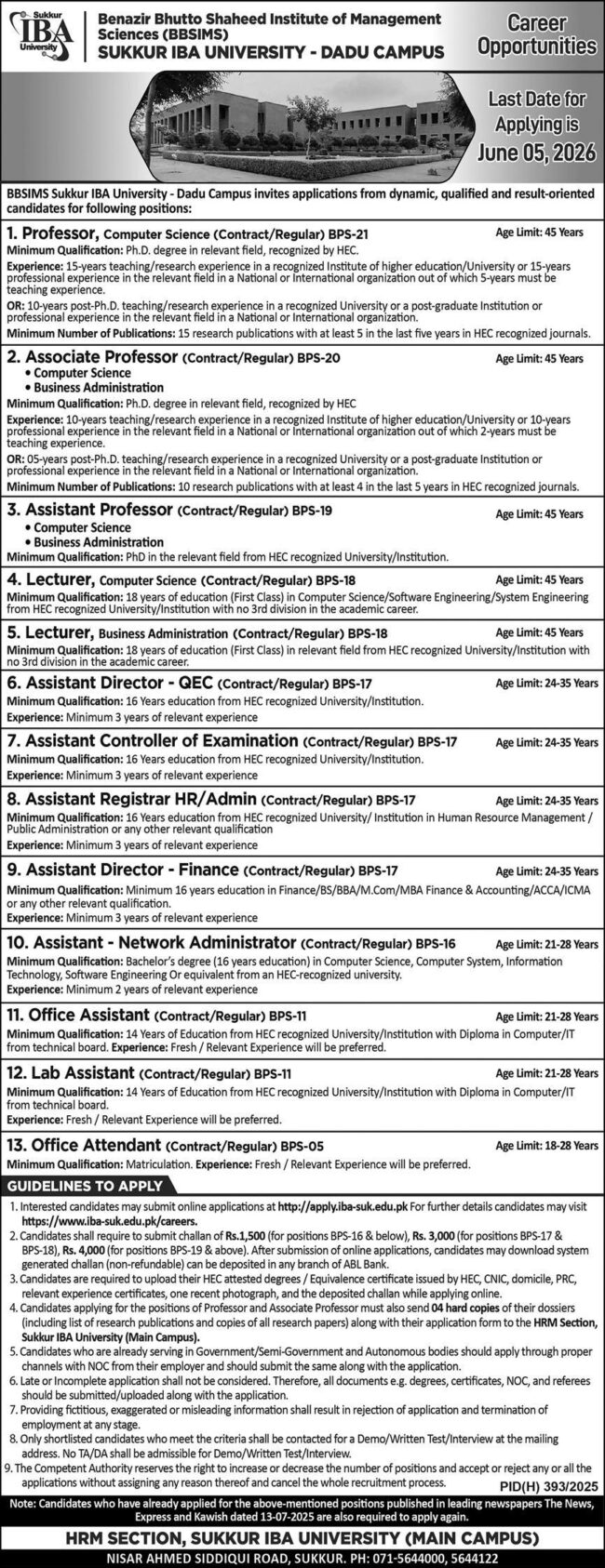 latest iba sukkur university jobs,latest iba sukkur university jobs advertisement 2026,iba sukkur university jobs 2026,benazir Bhutto shaheed institute of management sciences jobs 2026,latest iba sukkur university dadu campus jobs 2026,
