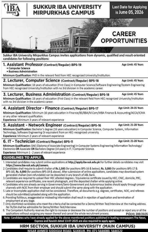 latest iba university mirpurkhas campus jobs,latest sukkur iba mirpurkhas campus jobs advertisement 2026,apply iba sukkur university jobs,iba university jobs in sindh 2026,latest sukkur iba jobs 2026,