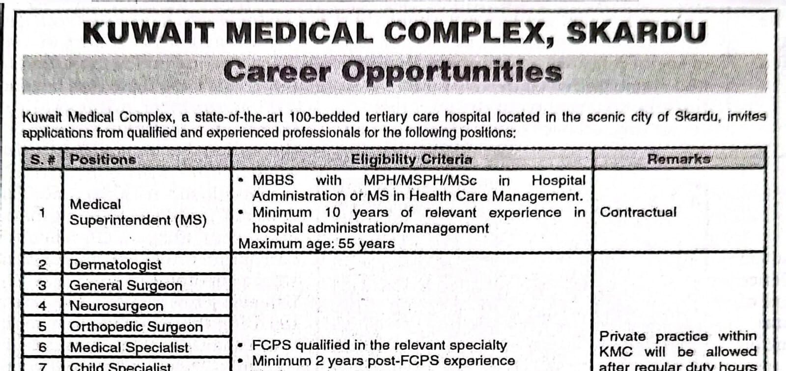 Latest Skardu Jobs 2026 Apply Kuwait Medical Complex Skardu Jobs 2026