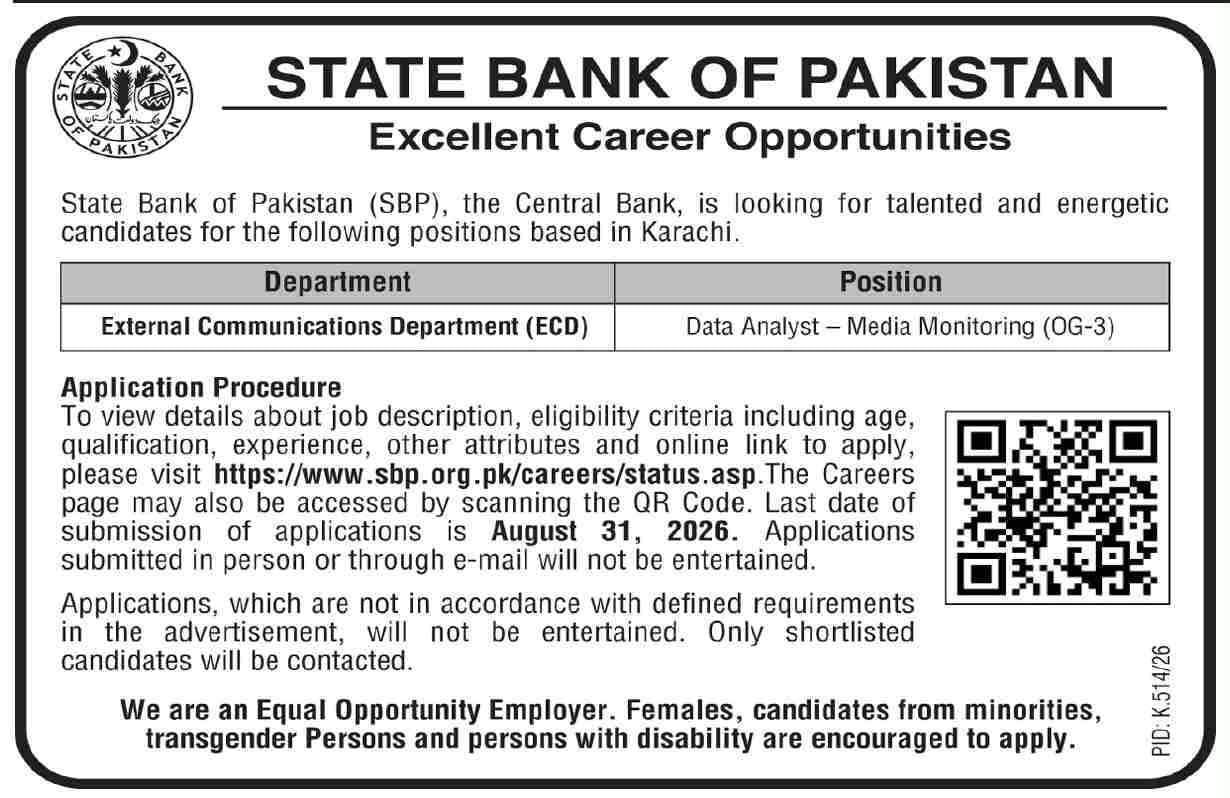 Latest State Bank of Pakistan Jobs Advertisement 2026 Apply SBP Careers Jobs