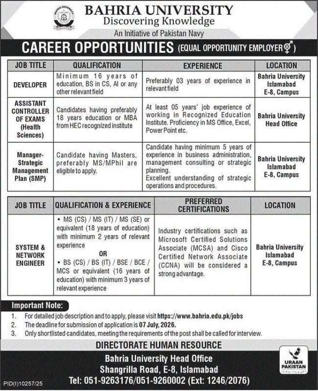 apply bahria university jobs,latest bahria university islamabad jobs 2026,bahria university islamabad jobs 2026,bahria university jobs apply online,bahria university careers,
