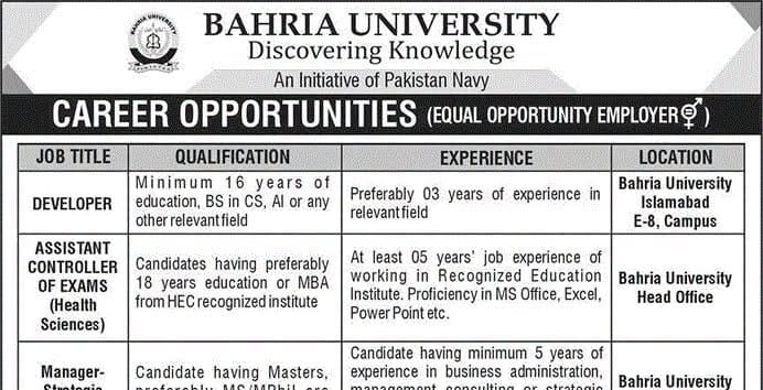 Apply Bahria University Jobs Latest Bahria University Islamabad Jobs 2026