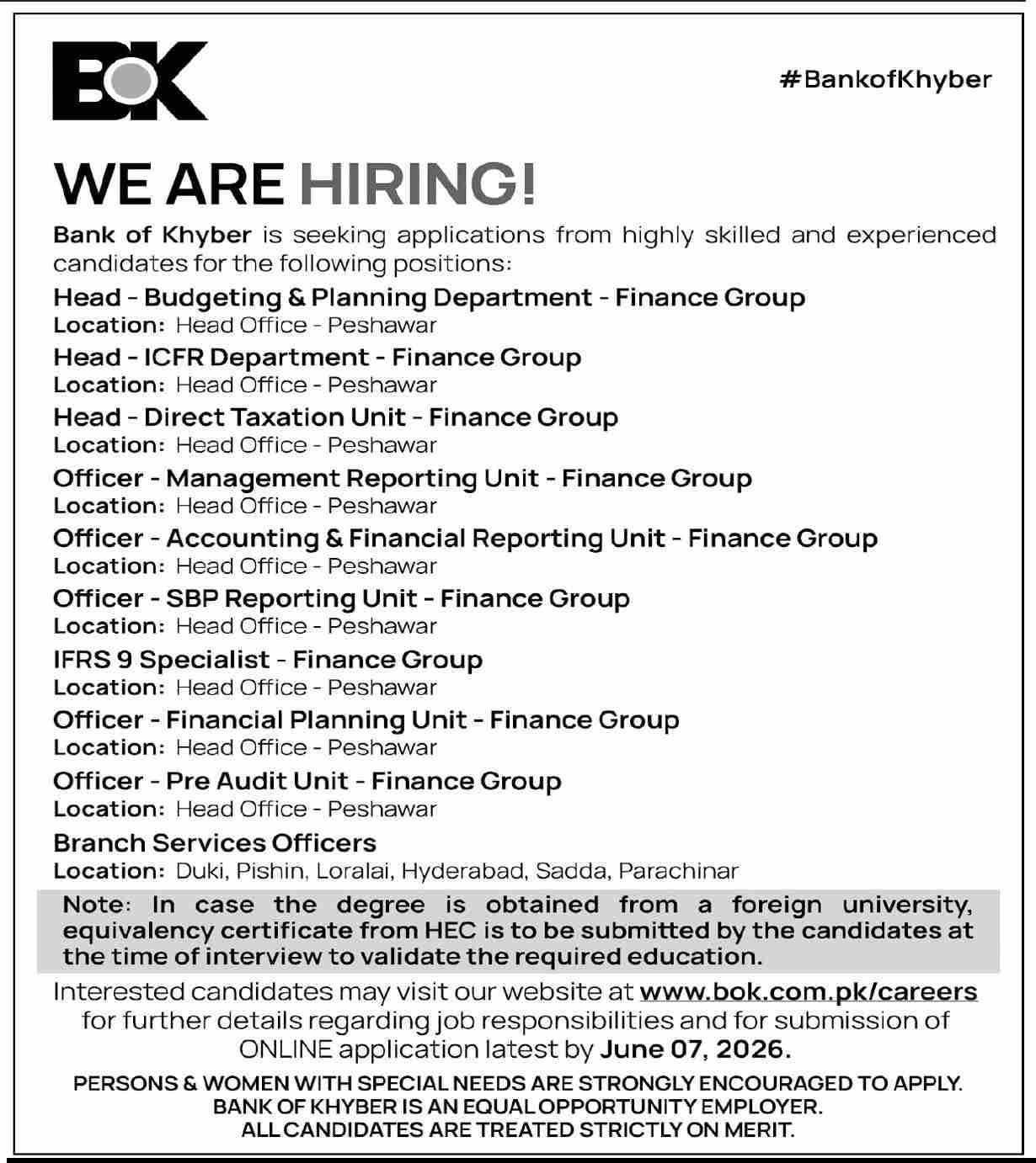 Latest Bank of Khyber Jobs Advertisement 2026 Apply BOK Jobs Online