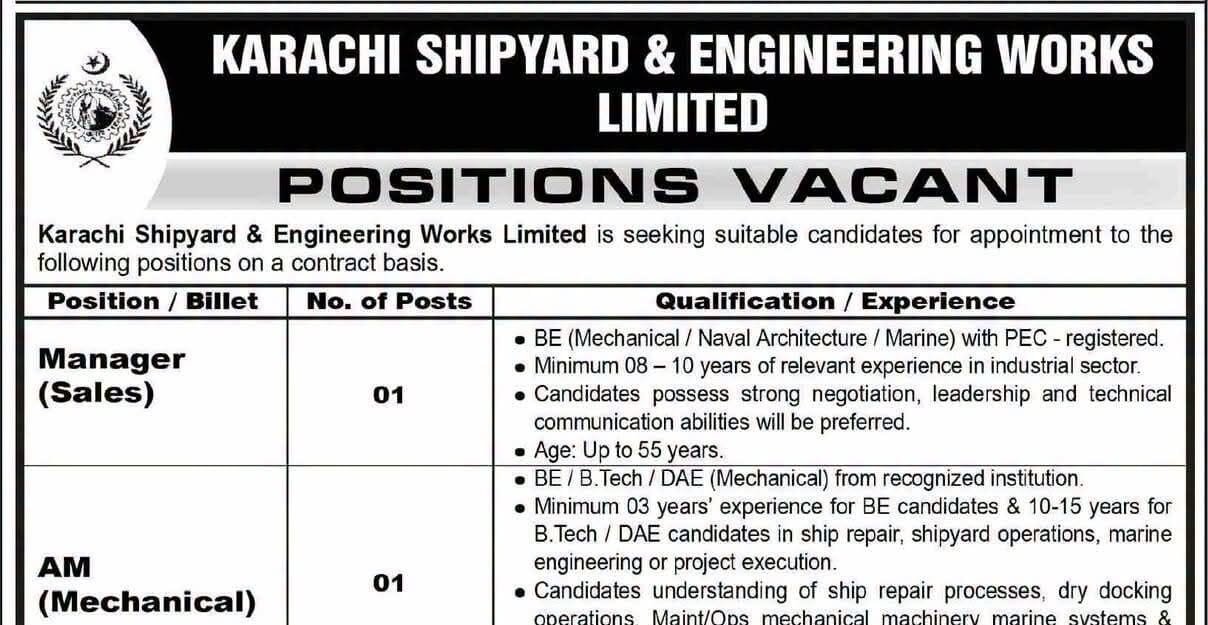 Latest Karachi Shipyard Jobs Advertisement 2026 Apply Karachi Shipyard Careers