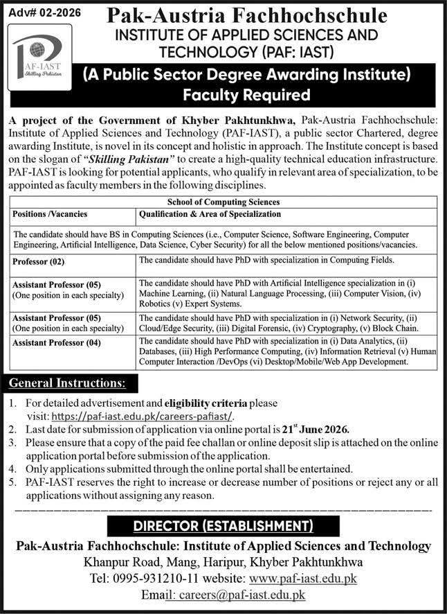 latest kpk pafiast jobs,latest government of kpk jobs 2026,pak austia fachhochschule jobs 2026,apply paf-iast.edu.pk jobs 2026,latest kpk jobs 2026 advertisement,latest Khyber pakhtunkhwa jobs 2026,
