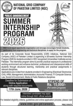 latest ngc summer internship program,national grid company internship program 2026,latest summer internships in pakistan,national grid company of pakistan internships 2026,latest national grid company jobs 2026,apply ntdc.gov.pk careers,