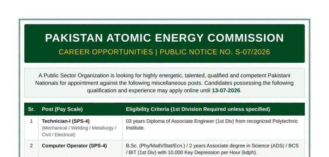 Latest Pakistan Atomic Energy Commission Jobs 2026 Apply Online