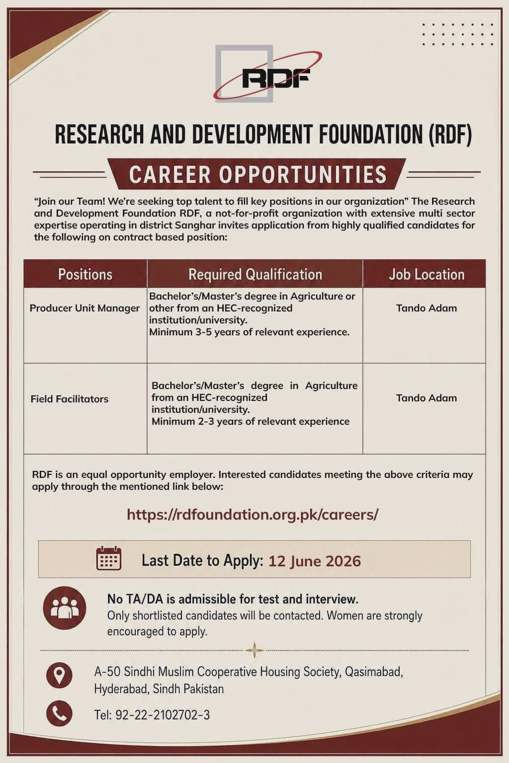 Latest RDF Jobs Advertisement 2026 Apply Research and Development Foundation Careers