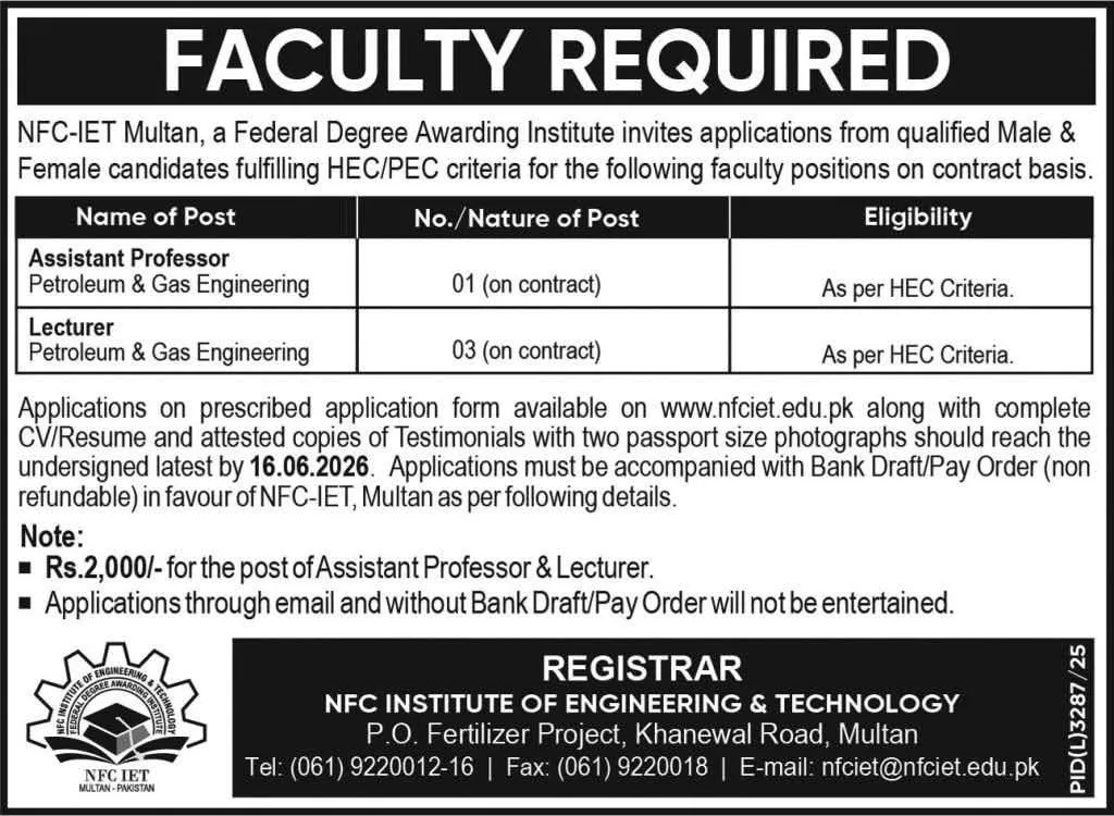 NFCIET Multan Jobs Advertisement 2026 Apply Latest NFC Multan Jobs Online NFCIET Multan Jobs Advertisement 2026 Apply Latest NFC Multan Jobs Online