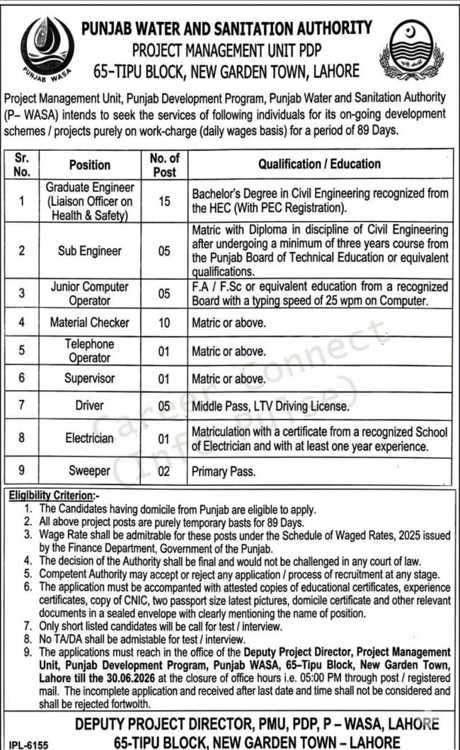 punjab water and sanitation authority jobs,latest government of punjab jobs 2026,latest Punjab water and sanitation authority jobs 2026,apply punjab water and sanitation jobs 2026,latest punjab jobs 2026,