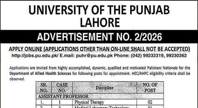 University of the Punjab Lahore Jobs 2026 | Latest University of Punjab Jobs 2026