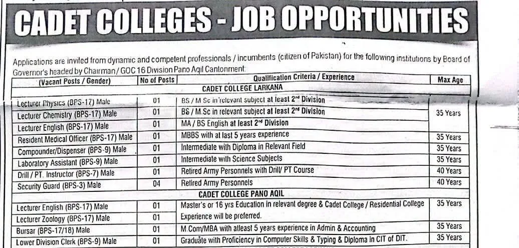 Latest Cadet College Jobs 2026 Advertisement Apply Cadet Colleges Sindh Online Latest Cadet College Jobs 2026 Advertisement Apply Cadet Colleges Sindh Online