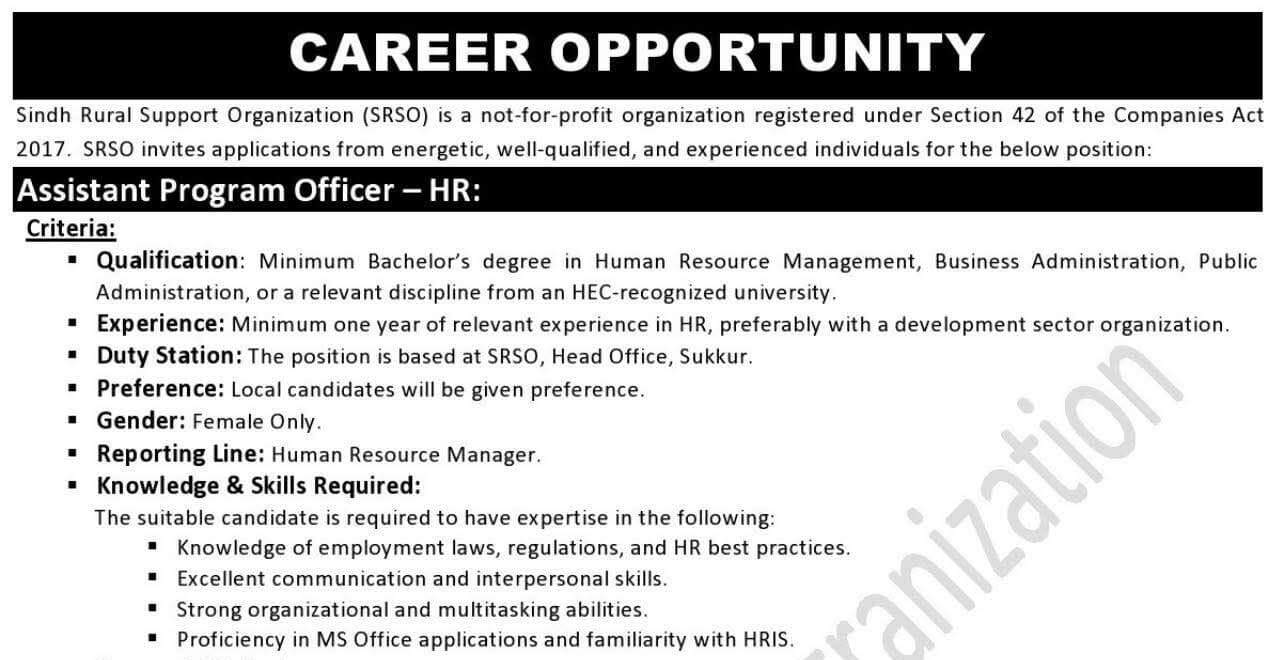 Latest SRSO Jobs 2026 Sindh Rural Support Organization Jobs Advertisement