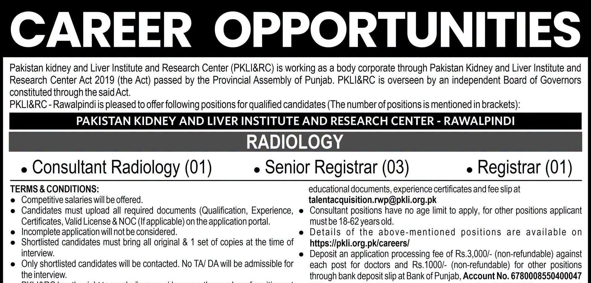 Latest Pakistan Kidney and Liver Institute Jobs 2026 Advertisement Apply PKLI&RC Careers