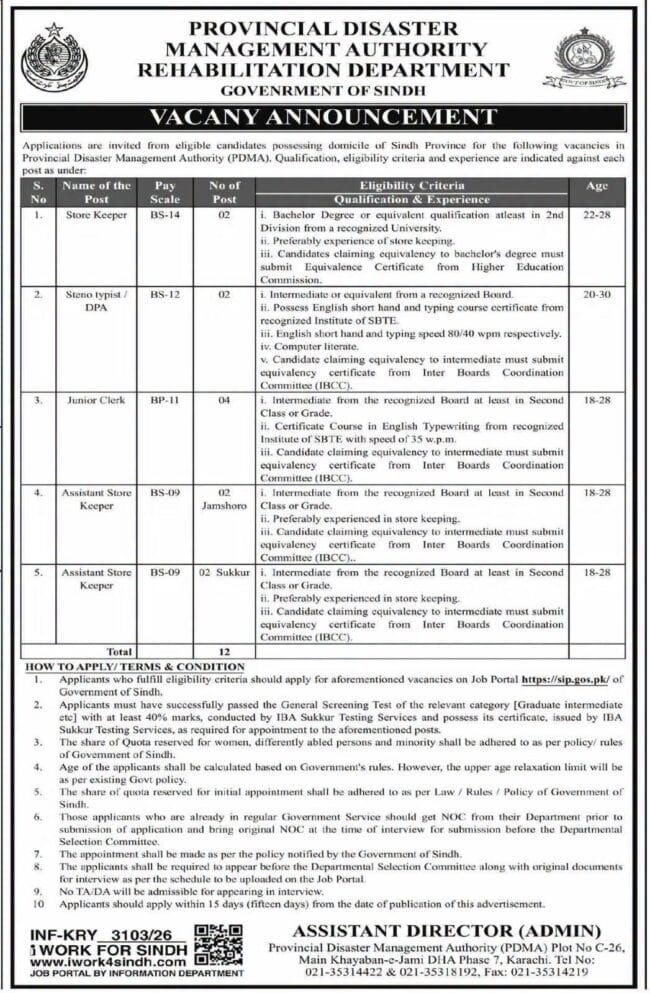 provincial disaster management authority jobs,latest pdma jobs 2026 advertisement,rehabitation department government of sindh jobs 2026,latest provincial disaster management authority jobs 2026,apply pdma jobs 2026,