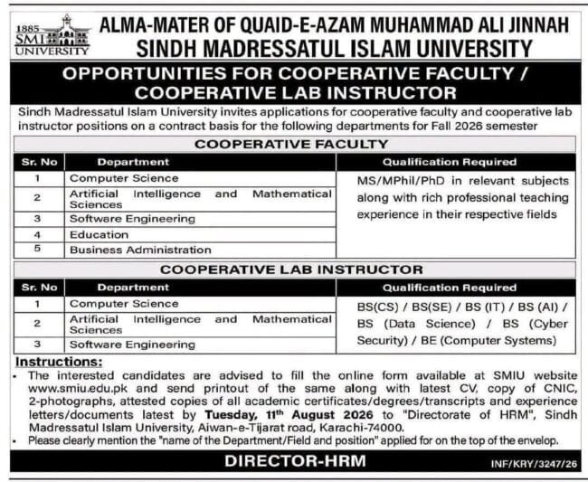 latest sindh madressatul islam university jobs,latest smiu jobs in karachi 2026,sindh madresstul islam university jobs 2026 advertisement,latest smiu jobs 2026,smiu jobs 2026,