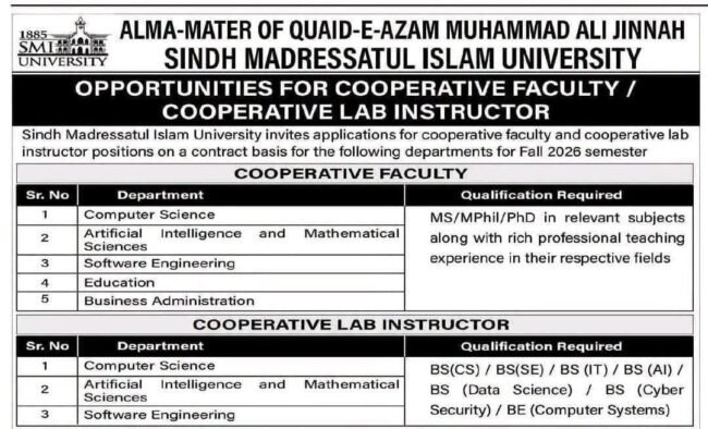 latest sindh madressatul islam university jobs,latest smiu jobs in karachi 2026,sindh madresstul islam university jobs 2026 advertisement,latest smiu jobs 2026,smiu jobs 2026,