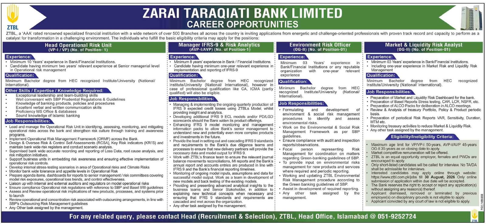 Zarai Taraqiati Bank Jobs 2026 Latest ZTBL Jobs Apply Online