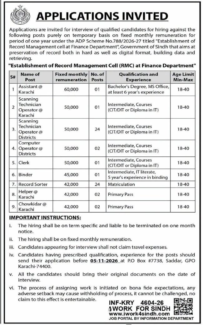 latest finance department sindh jobs,government of sindh finance department jobs 2027,latest government of sindh jobs 2027,latest record management cell jobs,latest rmc sindh govt jobs 2027,