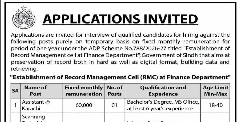 Latest Finance Department Sindh Jobs Apply for Latest RMC Positions Latest Finance Department Sindh Jobs Apply for Latest RMC Positions
