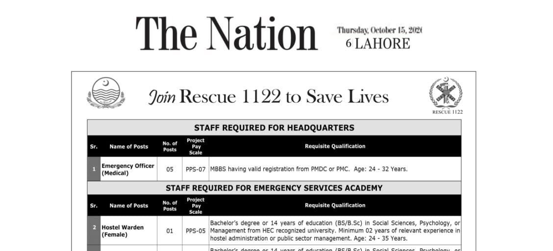 Rescue 1122 Jobs 2026 Apply for Latest Emergency Services Positions in Punjab Rescue 1122 Jobs 2026 Apply for Latest Emergency Services Positions in Punjab